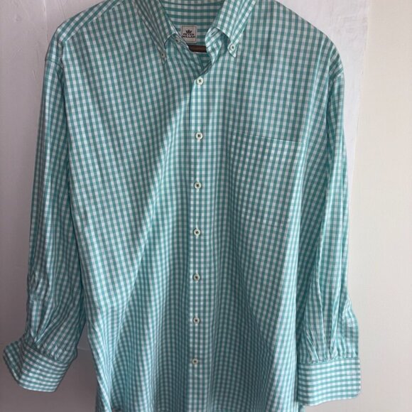 Peter Millar Teal/White Gingham Check Weekender Wash Long Sleeve Button Down L - Picture 3 of 13